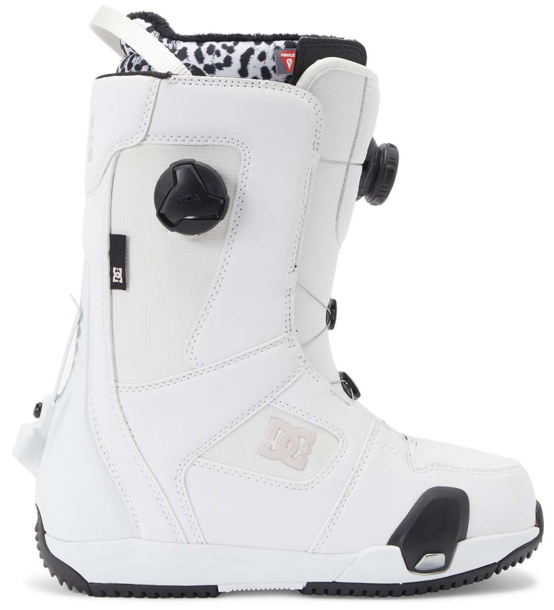 DC Women's Phase Pro BOA Step On Snowboard Boots 2024 - White snowboard boots with black laces and a black BOA dial on the side.