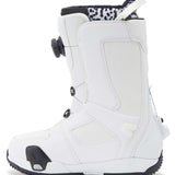 DC Women's Phase Pro BOA Step On Snowboard Boots 2024 - White snowboard boots with black laces and a leopard print lining visible inside.