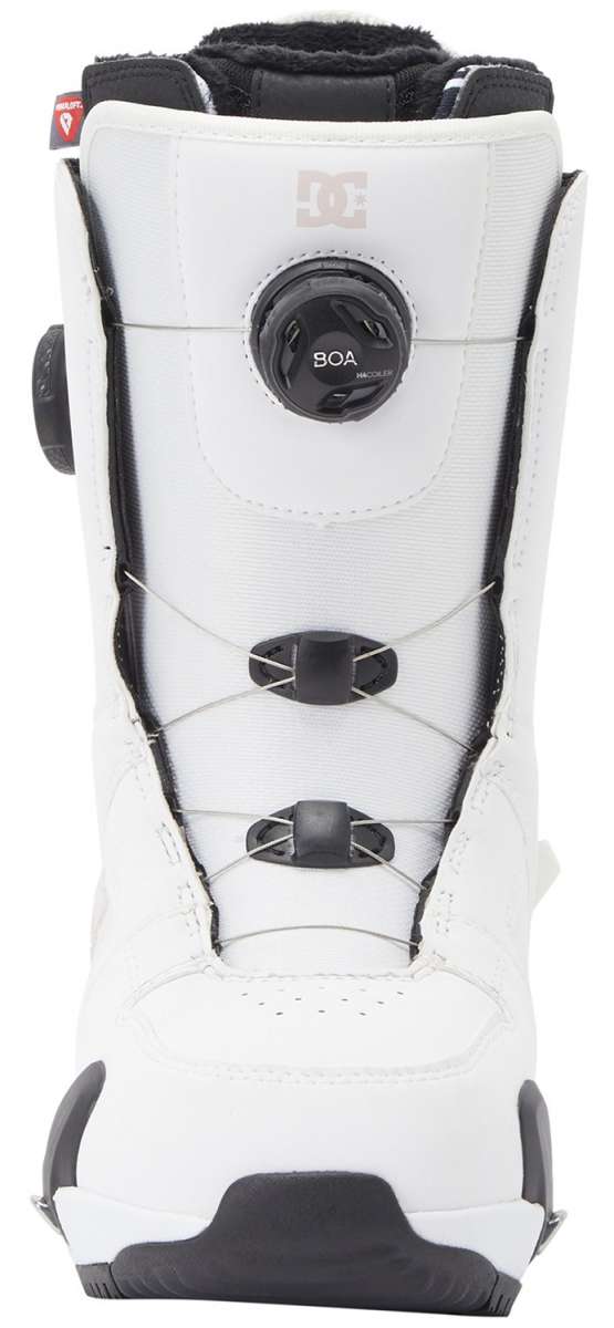 DC Women's Phase Pro BOA Step On Snowboard Boots 2024 - White snowboard boots with black laces and a round black BOA dial on the side.