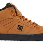 DC Pure High Top Winter Shoes 2022 - A pair of tan high-top shoes with a black sole and laces, featuring a small black logo on the side.