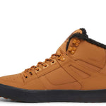 DC Pure High Top Winter Shoes 2022 - A pair of high-top shoes with a tan upper and laces, featuring a black sole.
