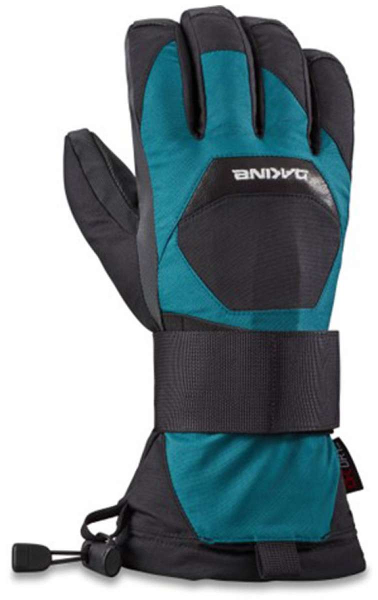 Dakine Wrist Guard Gloves - A pair of gloves with a black wrist guard strap and teal palm side.