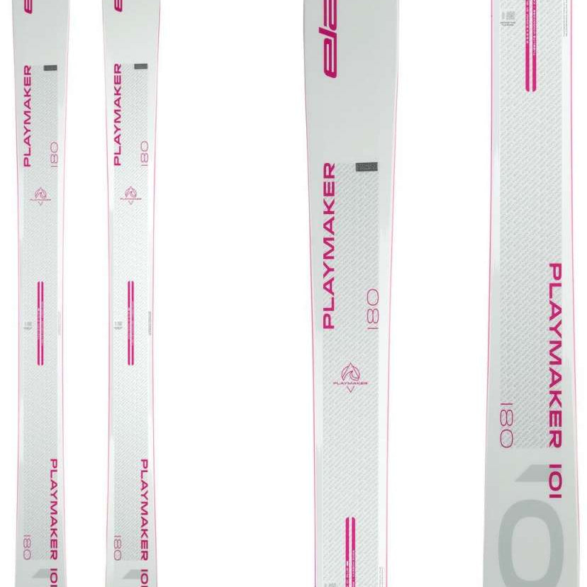 Elan Playmaker 101 Skis 2024 - White skis with pink lettering and logo.