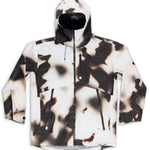 Endeavor 3L Shelter Shell Jacket 2024 - A black and white jacket with a subtle pattern of diagonal stripes, featuring a zippered front and adjustable cuffs.