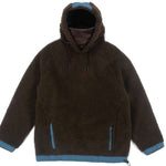 Endeavor Sherpa Riding Hoodie - Brown fleece hoodie with a blue zipper and drawstring on the hood.