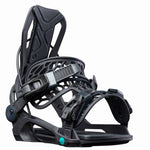Flow Women's Mayon Snowboard Bindings 2022 - Black bindings with a sleek, modern design and silver buckles.