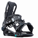 Flow Women's Mayon Snowboard Bindings 2022 - Black bindings with a sleek, modern design and silver buckles.