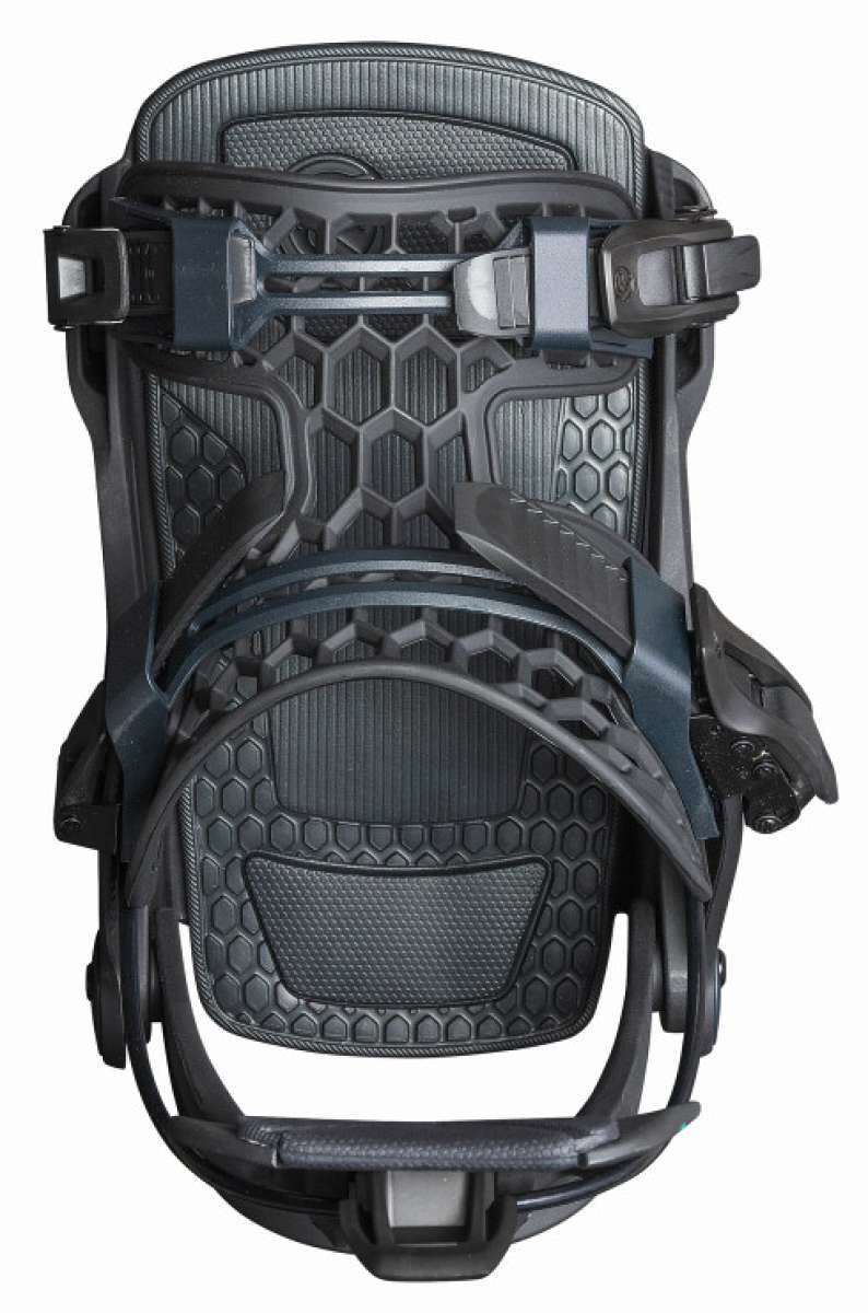 Flow Women's Mayon Snowboard Bindings - 2022 model bindings with a sleek black design and silver buckles.