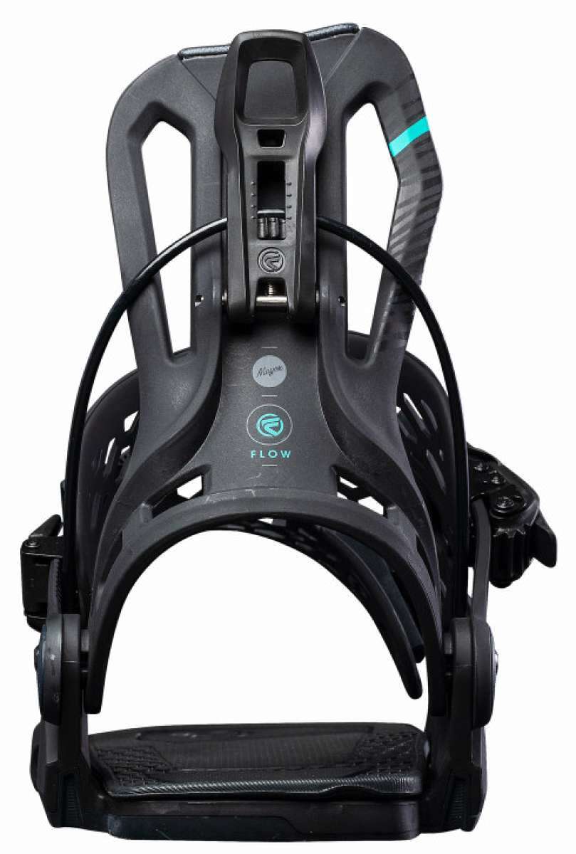 Flow Women's Mayon Snowboard Bindings 2022 - Black bindings with teal accents and a black strap.