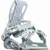 Flow Women's Mayon Snowboard Bindings 2022 - A pair of light gray bindings with a textured strap and silver screws.