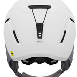 Giro Junior's Neo MIPS Helmet 2023 - A white helmet with a black strap and buckle on top, featuring a gray logo on the side.
