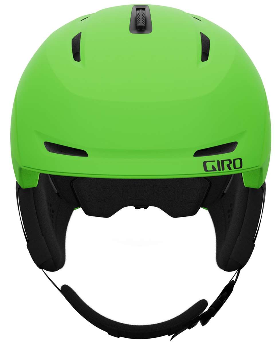 Giro Junior's Neo MIPS Helmet 2023 - Lime green helmet with a black chin strap and ventilation holes on top.