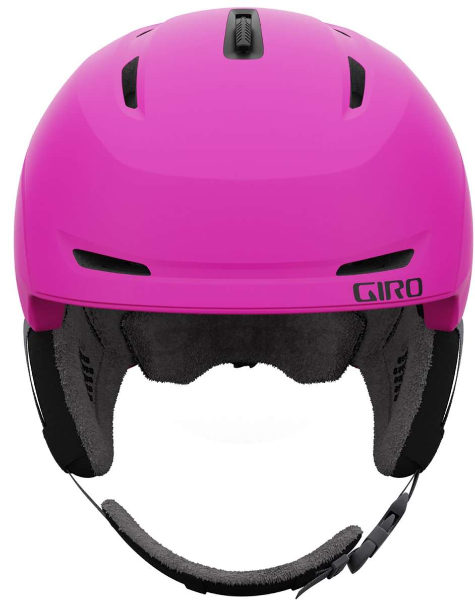 Giro Junior's Neo MIPS Helmet 2023 - A pink helmet with a black visor and white accents on the side.