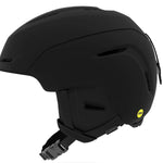 Giro Junior's Neo MIPS Helmet 2023 - A black helmet with a sleek, aerodynamic design and a prominent yellow MIPS sticker on the side.