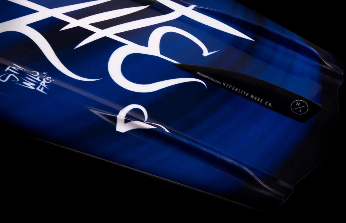 Hyperlite Junior's Eden 2.0 Wakeboard 2022 - A blue wakeboard with white lettering and graphics, featuring a distinctive "Eden" logo on top.