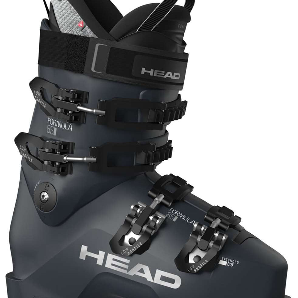 Head Ladies Formula 85 Ski Boot 2023 - A black ski boot with white lettering and silver buckles.