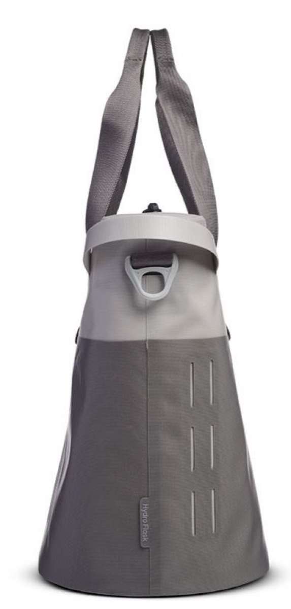 Hydro Flask 26L Day Escape Soft Cooler Tote - A large, gray cooler bag with a strap and zippered top.