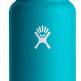 Hydro Flask - A wide-mouthed water bottle with a screw-on lid, featuring a silver-colored finish and a handle on top.