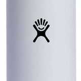 Hydro Flask - A white water bottle with a black lid, featuring a wide mouth opening and a handle on top.
