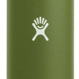 Hydro Flask - A green water bottle with a wide mouth and black handle on top.