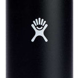 Hydro Flask - A black water bottle with a wide mouth and a handle on top, featuring a white logo at the bottom.