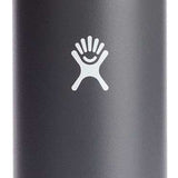 Hydro Flask - A gray water bottle with a wide mouth and black lid, featuring a white logo on the front.