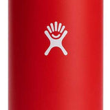 Hydro Flask - A red water bottle with a black lid, featuring a wide mouth opening and a handle on top.