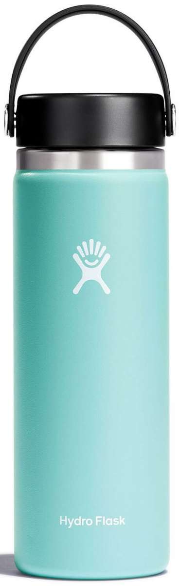 Hydro Flask - A wide-mouth water bottle with a screw-on lid, featuring a silver finish and a white logo on the front.