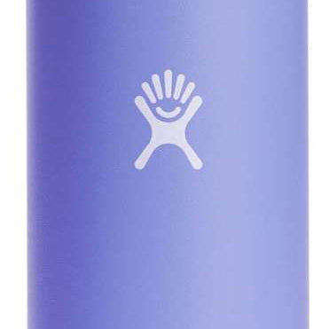 Hydro Flask - A wide-mouth water bottle with a screw-on lid, featuring a stainless steel body and a clear plastic cap.