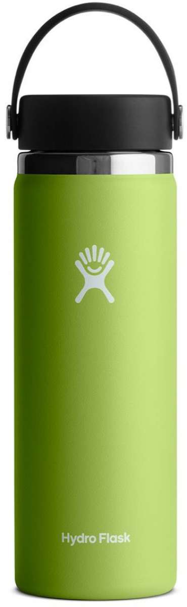 Hydro Flask - A wide mouth water bottle with a screw-on lid, featuring a silver finish and a clear plastic body.