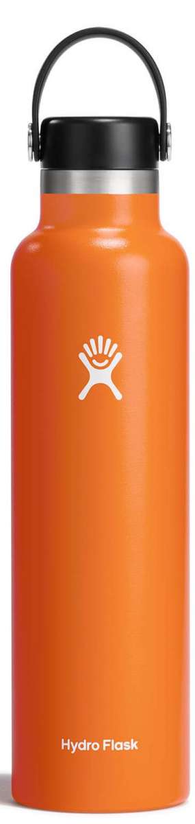 Hydro Flask 24oz Standard Mouth Water Bottle - A water bottle with a screw-on lid and a narrow opening for drinking.