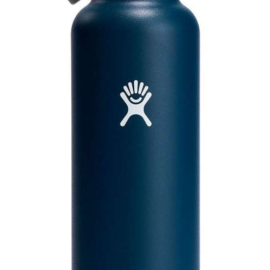 Hydro Flask 24oz Standard With Straw Lid - A dark-colored water bottle with a straw lid and a circular logo on the front.