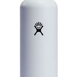 Hydro Flask - A white water bottle with a black straw lid, featuring a circular logo on the side.