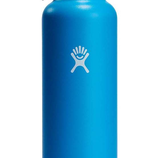 Hydro Flask 24oz Standard With Straw Lid - A blue water bottle with a black straw lid and silver band around the top.