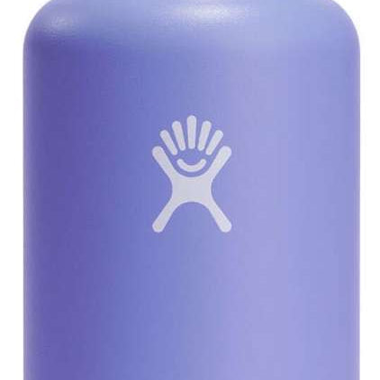 Hydro Flask - A wide-mouth water bottle with a screw-on lid, featuring a silver finish and a black handle on top.
