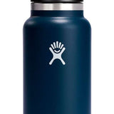 Hydro Flask 32oz Wide Mouth Water Bottle - A dark blue water bottle with a black lid and handle, featuring a white logo on the front.