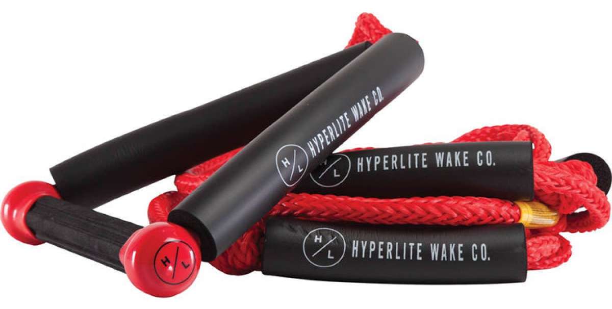 Hyperlite 25 Surf Rope w/Handle - Red rope with black handle and white logo.
