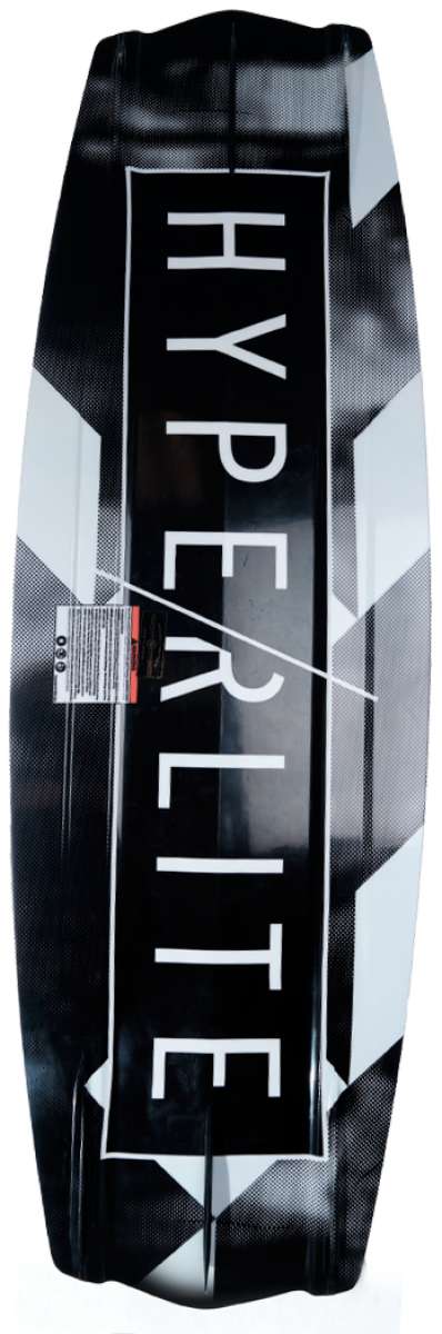 Hyperlite State Wakeboard With Remix Bindings SMU - 2022 model wakeboard with a black and white color scheme, featuring a geometric pattern on its surface.