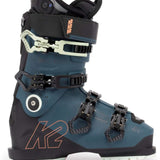K2 Anthem 105 MV Heat women’s ski boot features a red and teal color scheme with a distinctive design.