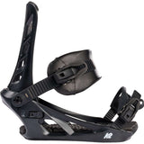 K2 Indy 2024 snowboard bindings feature a black base with gray straps.