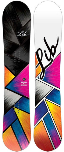 Lib Tech Women's Cortado Snowboard 2024 - A black snowboard with a geometric design and white lettering on top.