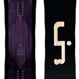 Lib Tech Cygnus BM Snowboard 2024 - A black snowboard with a purple logo and text on top, featuring a striped pattern in the background.