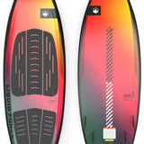 Liquid Force Pod Wakesurf Board 2023 - A wakesurf board with a sleek, aerodynamic design and a vibrant color scheme featuring shades of blue and yellow.
