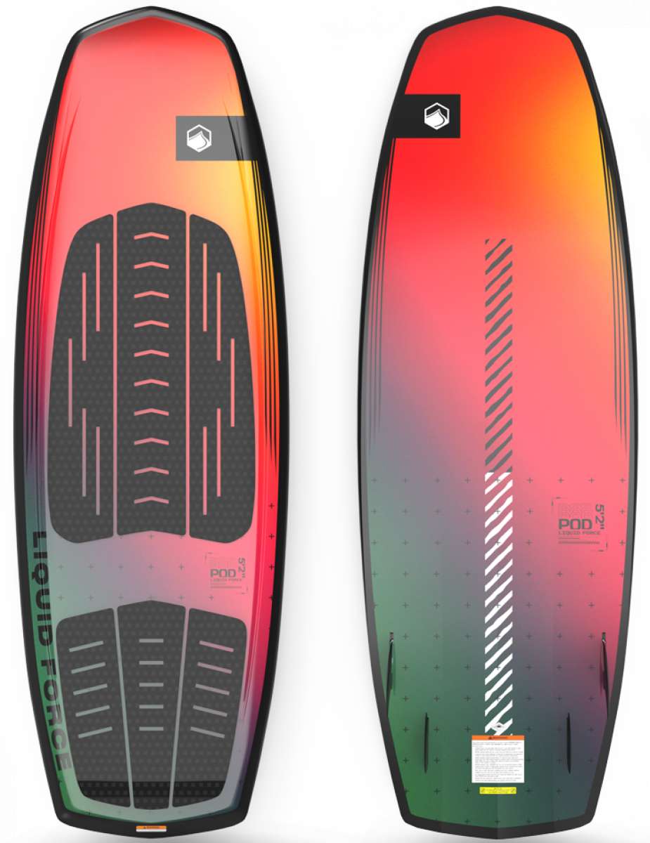 Liquid Force Pod Wakesurf Board 2023 - A wakesurf board with a black and gray patterned design on its deck.