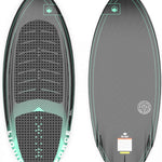 Liquid Force Primo W/Straps Wakesurf Board 2023 - A wakesurf board with a black base and light blue accents, featuring straps on top for rider support.