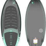 Liquid Force Primo W/Straps Wakesurf Board 2023 - A wakesurf board with a black base and light blue accents, featuring straps on top for rider support.
