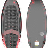 Liquid Force Primo W/Straps Wakesurf Board 2023 - A wakesurf board with red straps attached to it, featuring a black and white design on its top surface.