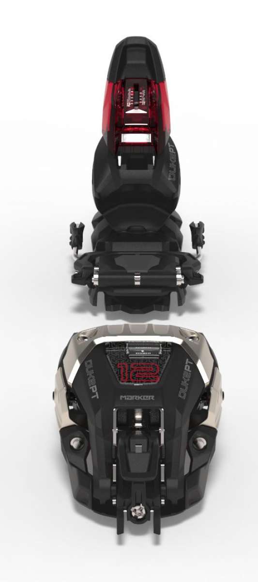Marker Duke PT 12 Ski Binding - Black binding with silver hardware, featuring a red "12" logo on top plate.