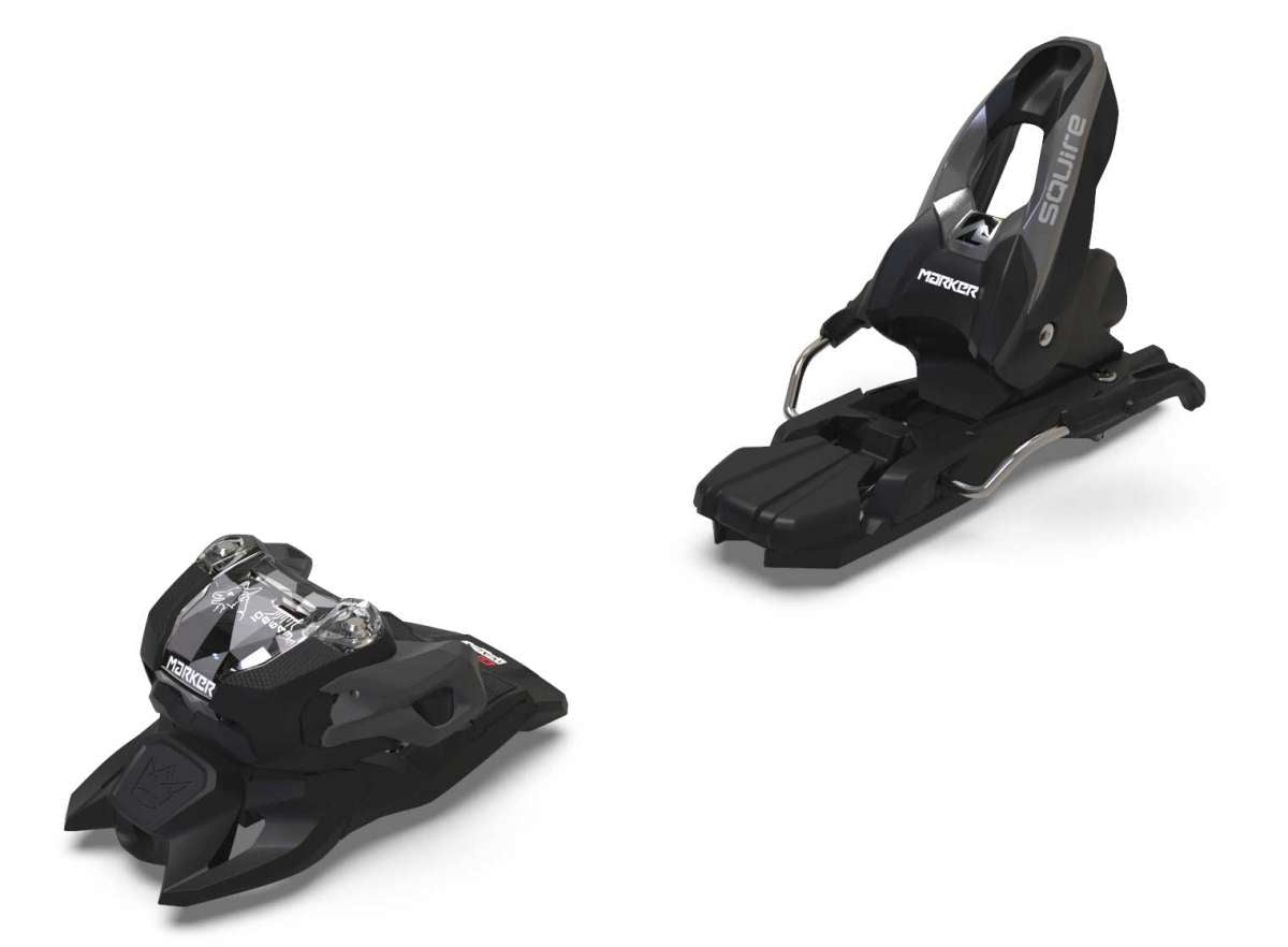 Marker Squire 10 Ski Bindings 2023 - Black bindings with silver hardware and white lettering on top plate.