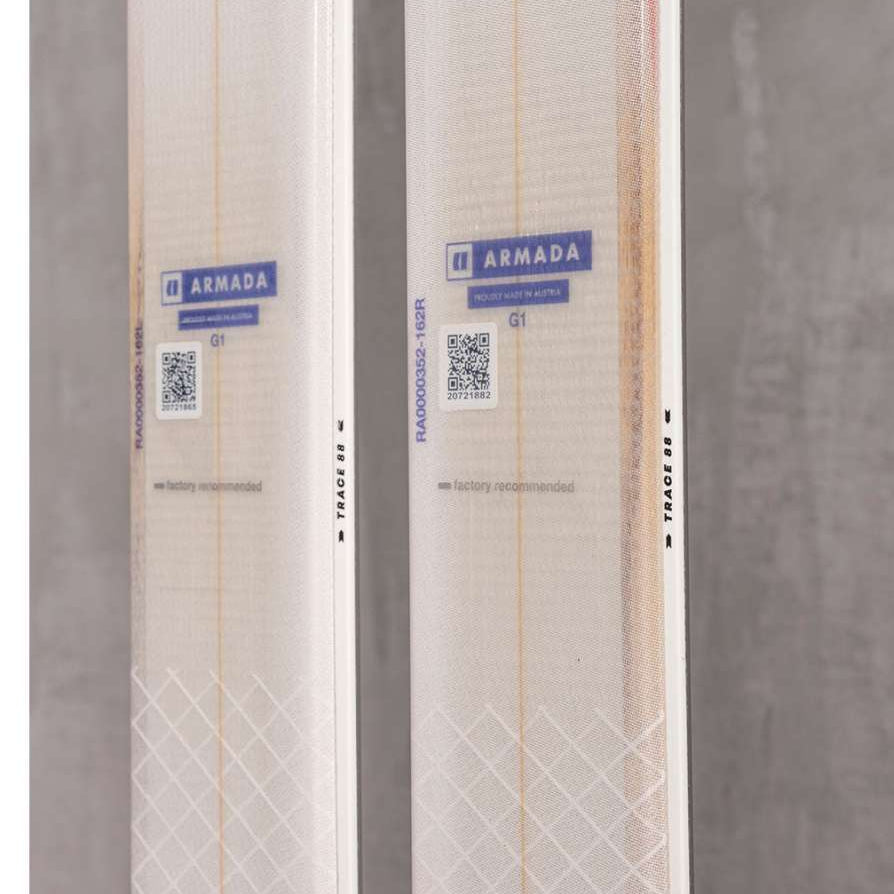 Armada Women's Trace 88 Skis 2022 - White skis with a diamond pattern on the tip and tail, featuring a blue Armada logo.